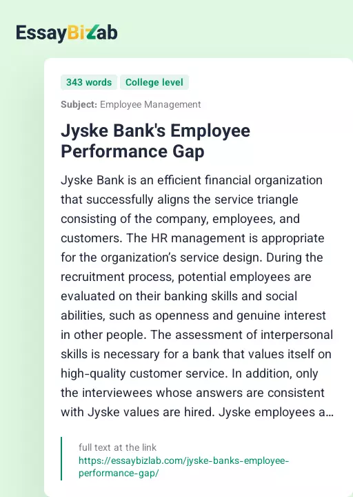 Jyske Bank's Employee Performance Gap - Essay Preview