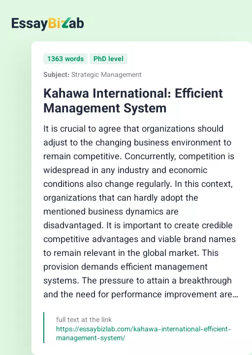 Kahawa International: Efficient Management System - Essay Preview