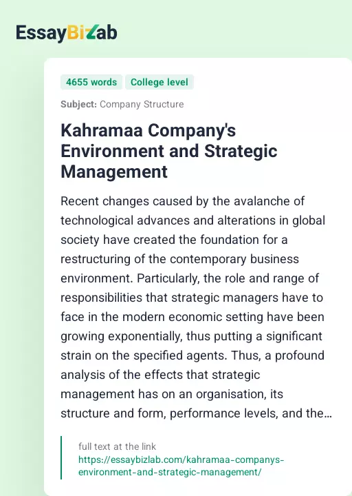 Kahramaa Company's Environment and Strategic Management - Essay Preview