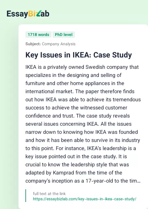 Key Issues in IKEA: Case Study - Essay Preview