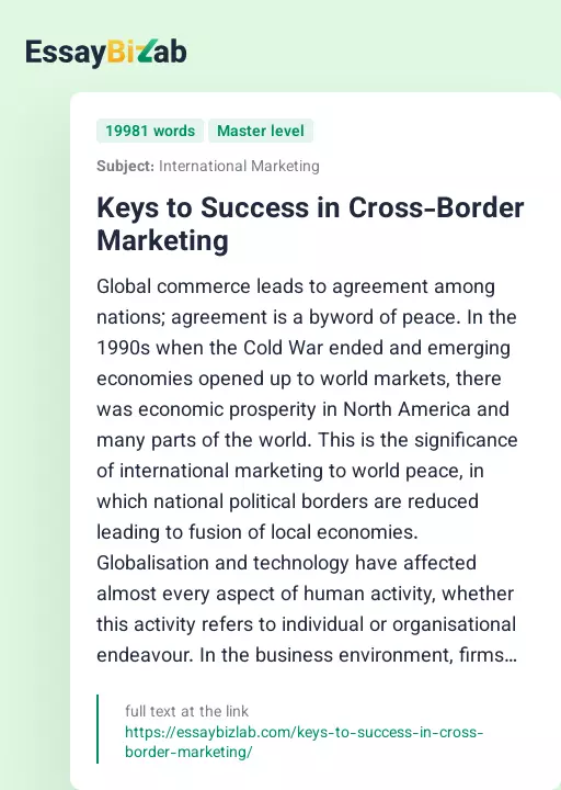 Keys to Success in Cross-Border Marketing - Essay Preview