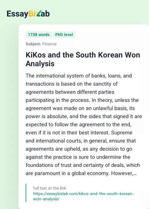 KiKos and the South Korean Won Analysis - Essay Preview