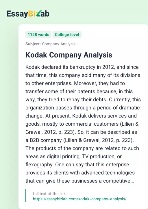 Kodak Company Analysis - Essay Preview