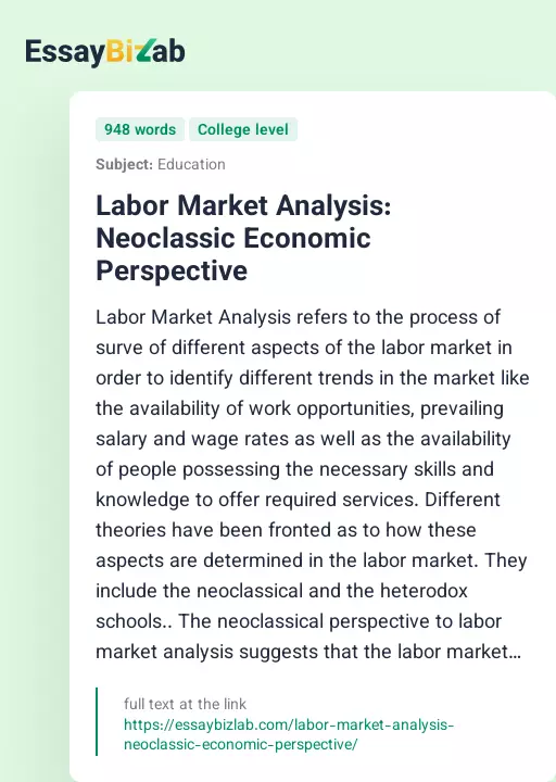 Labor Market Analysis: Neoclassic Economic Perspective - Essay Preview