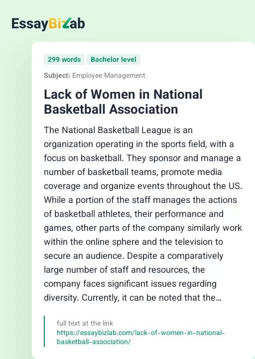 Lack of Women in National Basketball Association - Essay Preview