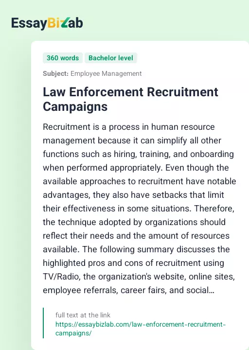 Law Enforcement Recruitment Campaigns - Essay Preview