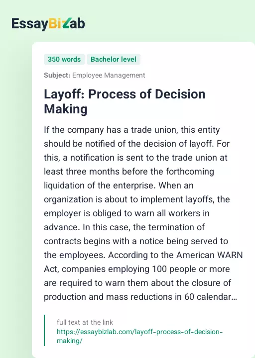 Layoff: Process of Decision Making - Essay Preview