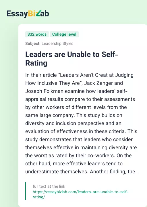 Leaders are Unable to Self-Rating - Essay Preview