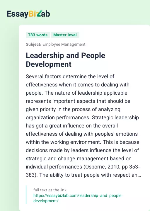 Leadership and People Development - Essay Preview