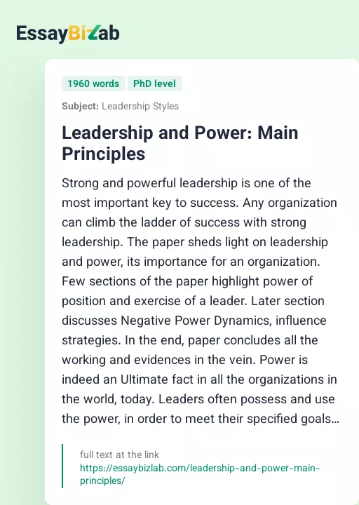 Leadership and Power: Main Principles - Essay Preview