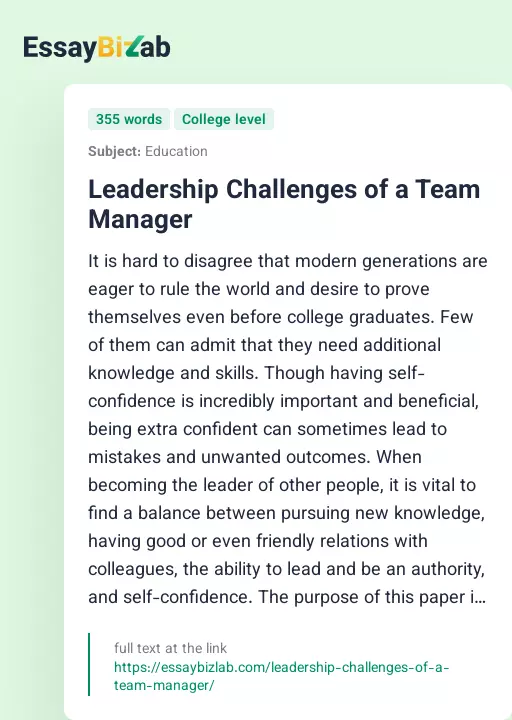 Leadership Challenges of a Team Manager - Essay Preview