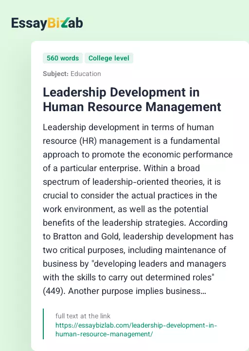 Leadership Development in Human Resource Management - Essay Preview