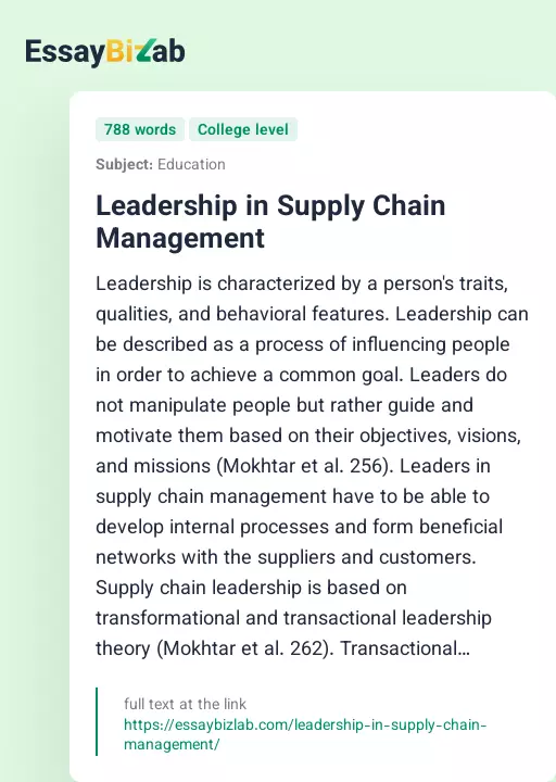 Leadership in Supply Chain Management - Essay Preview