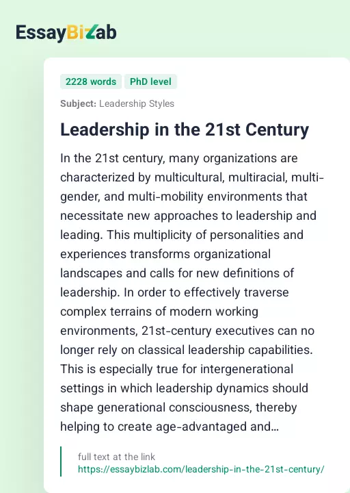 Leadership in the 21st Century - Essay Preview