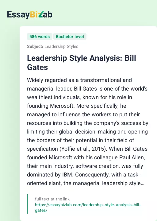 Leadership Style Analysis: Bill Gates - Essay Preview