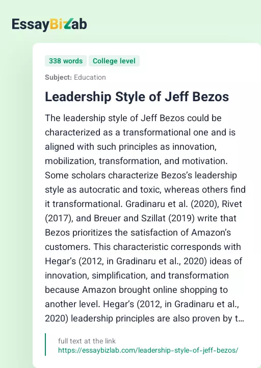 Leadership Style of Jeff Bezos - Essay Preview