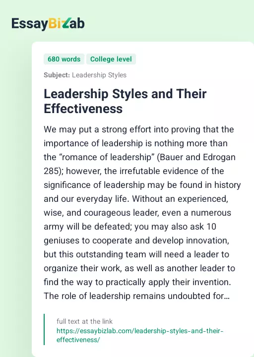 Leadership Styles and Their Effectiveness - Essay Preview