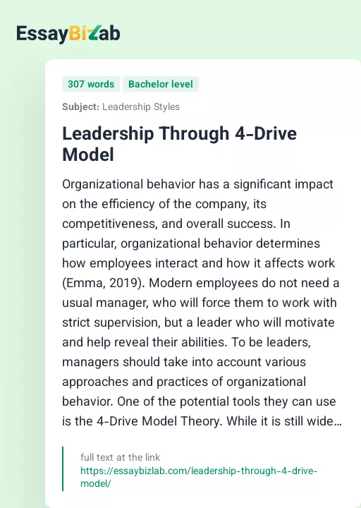 Leadership Through 4-Drive Model - Essay Preview