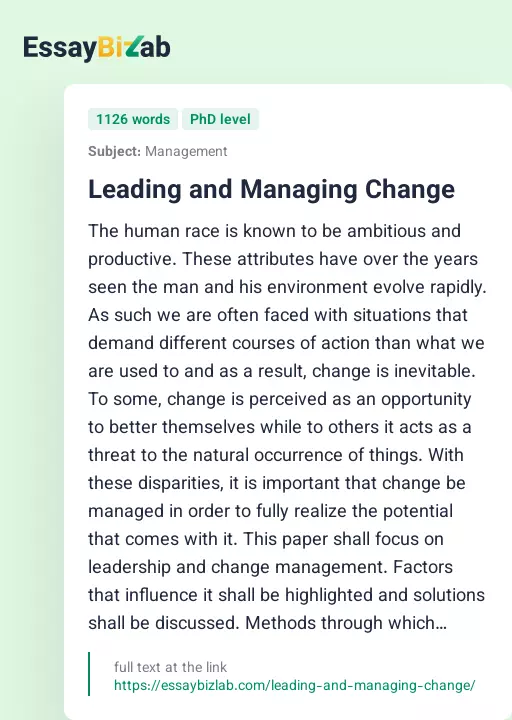 Leading and Managing Change - Essay Preview