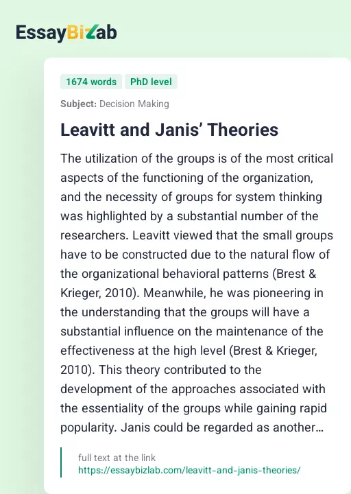 Leavitt and Janis’ Theories - Essay Preview