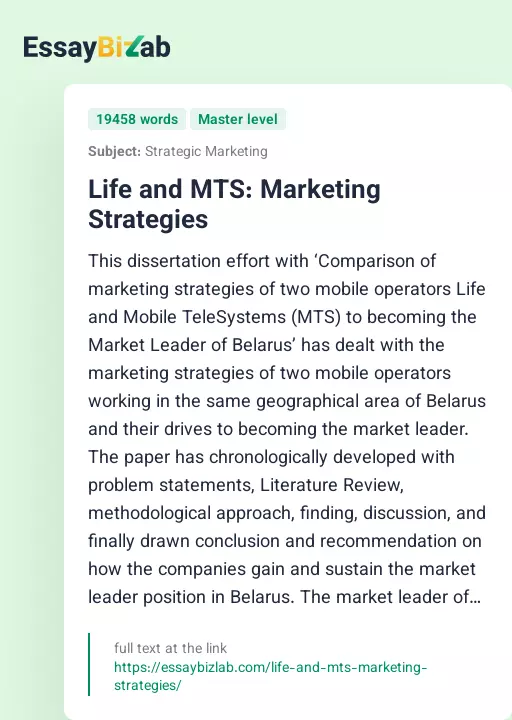 Life and MTS: Marketing Strategies - Essay Preview