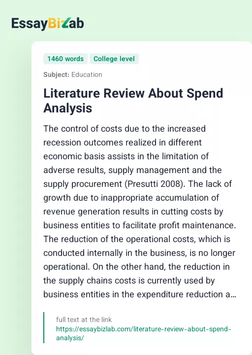 Literature Review About Spend Analysis - Essay Preview