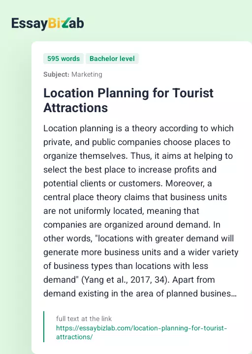 Location Planning for Tourist Attractions - Essay Preview