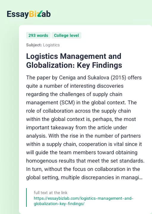 Logistics Management and Globalization: Key Findings - Essay Preview