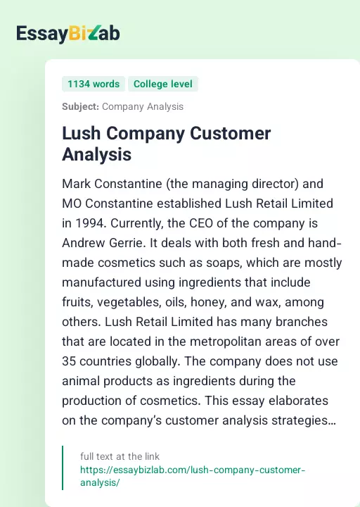 Lush Company Customer Analysis - Essay Preview