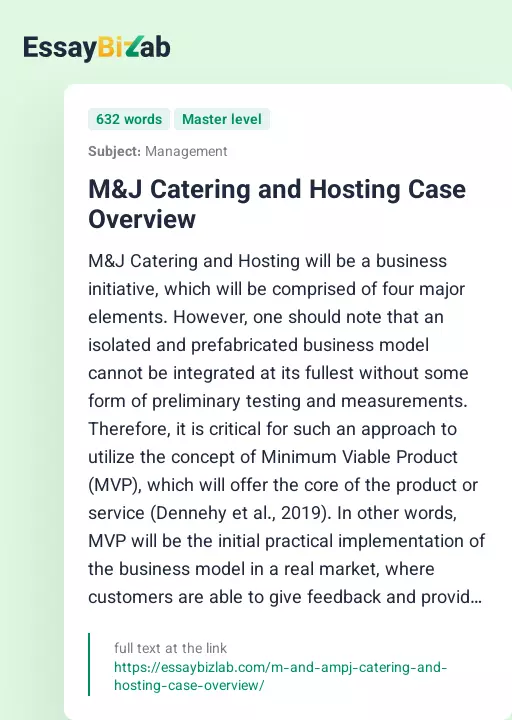 M&J Catering and Hosting Case Overview - Essay Preview