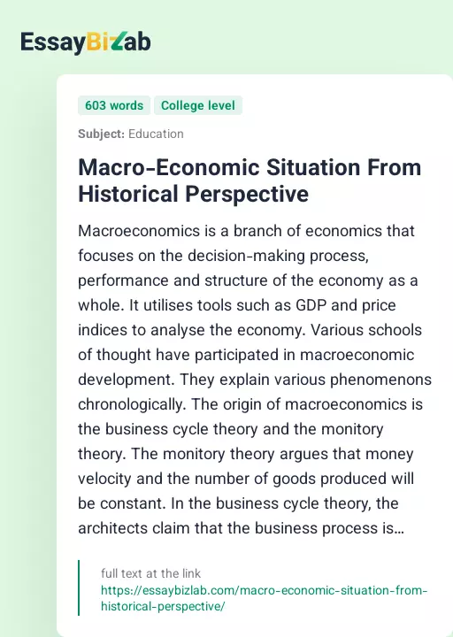 Macro-Economic Situation From Historical Perspective - Essay Preview