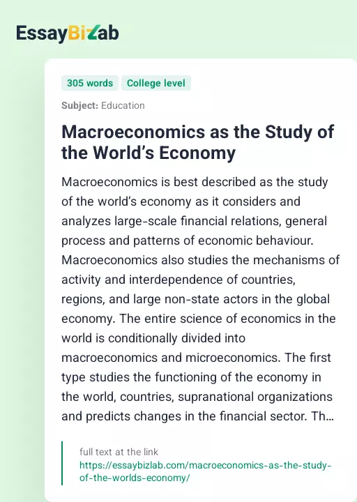 Macroeconomics as the Study of the World’s Economy - Essay Preview