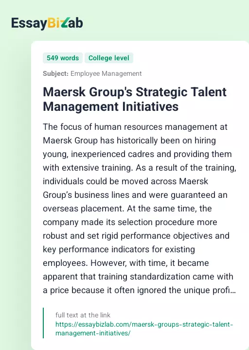 Maersk Group's Strategic Talent Management Initiatives - Essay Preview