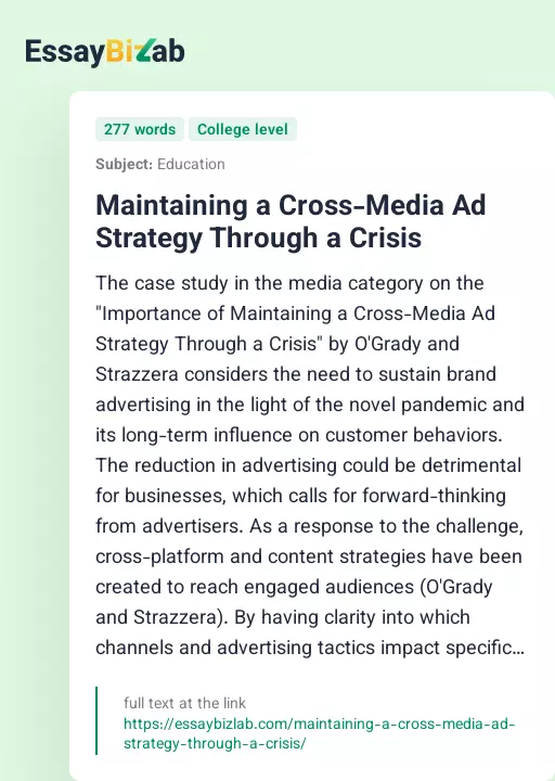 Maintaining a Cross-Media Ad Strategy Through a Crisis - Essay Preview