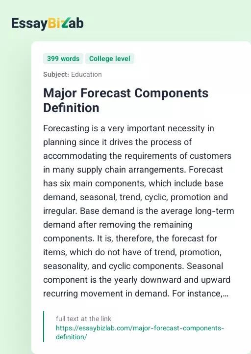 Major Forecast Components Definition - Essay Preview