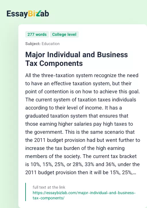 Major Individual and Business Tax Components - Essay Preview