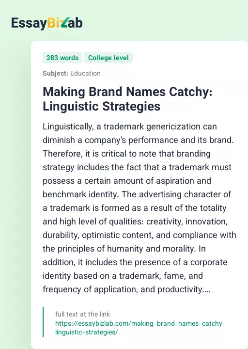 Making Brand Names Catchy: Linguistic Strategies - Essay Preview