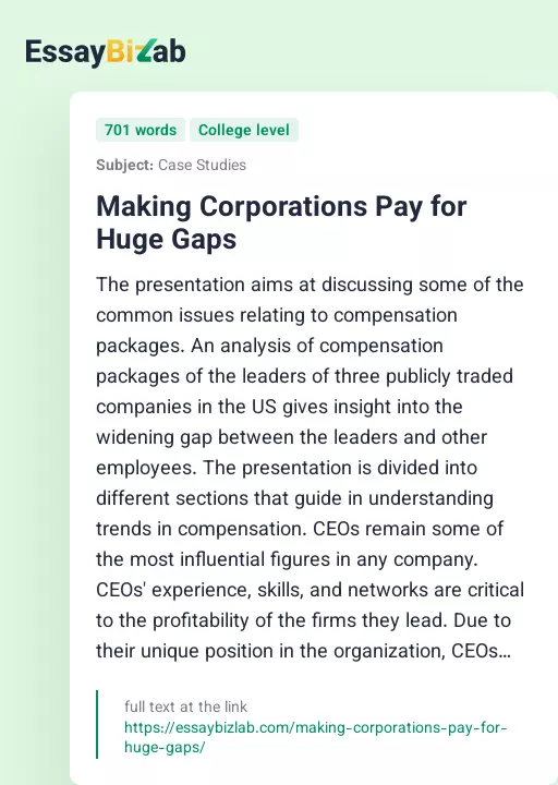 Making Corporations Pay for Huge Gaps - Essay Preview