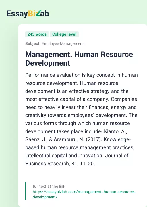 Management. Human Resource Development - Essay Preview