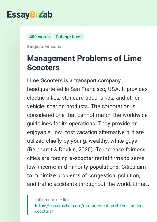 Management Problems of Lime Scooters - Essay Preview