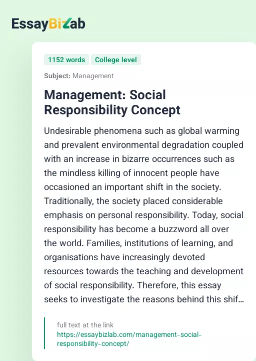 Management: Social Responsibility Concept - Essay Preview