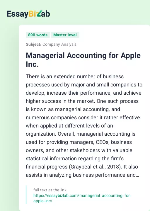 Managerial Accounting for Apple Inc. - Essay Preview