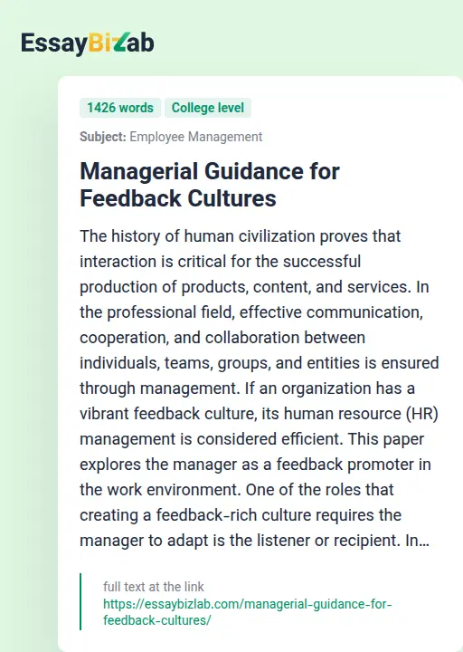 Managerial Guidance for Feedback Cultures - Essay Preview