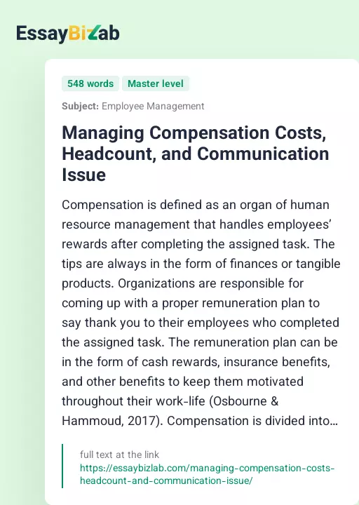 Managing Compensation Costs, Headcount, and Communication Issue - Essay Preview