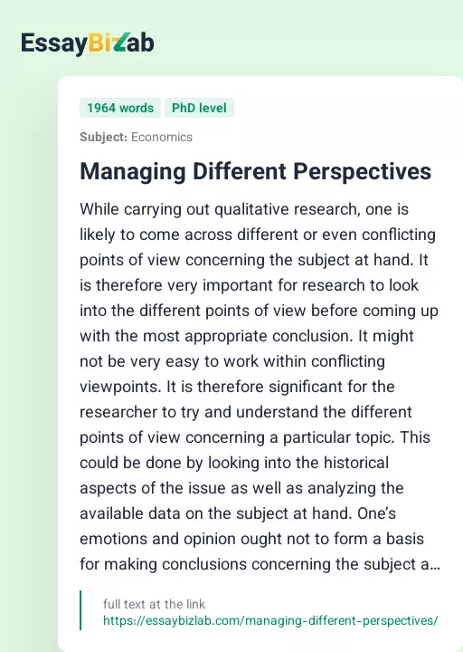 Managing Different Perspectives - Essay Preview