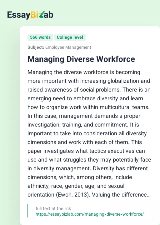 Managing Diverse Workforce - Essay Preview