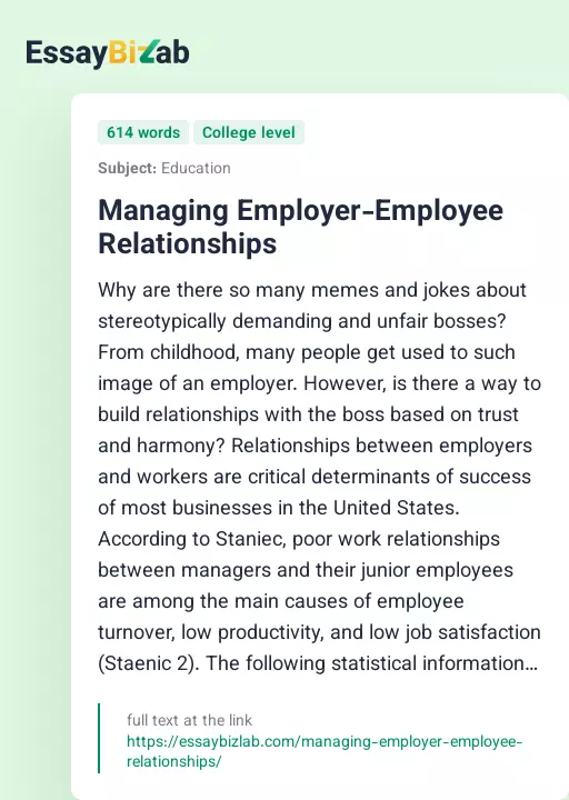 Managing Employer-Employee Relationships - Essay Preview