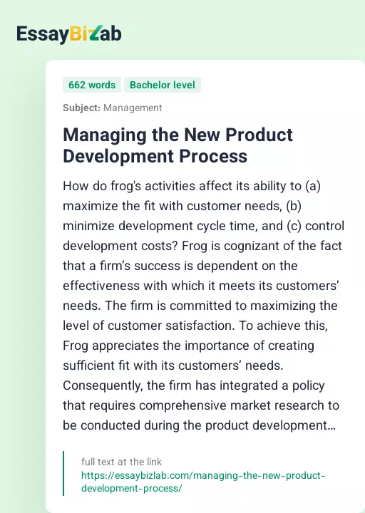 Managing the New Product Development Process - Essay Preview