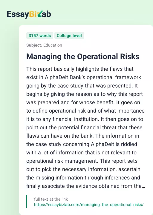 Managing the Operational Risks - Essay Preview