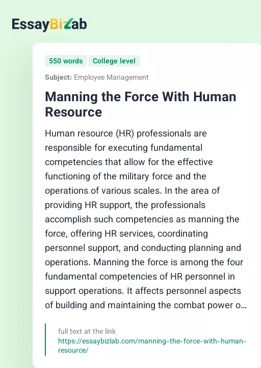 Manning the Force With Human Resource - Essay Preview